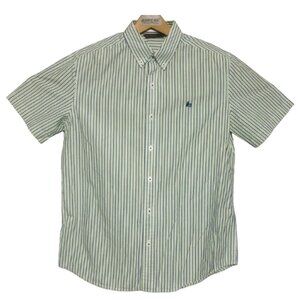 Carte Blanche White w/ Blue & Green Stripes S/S Ctn Btn Down Mens Size Small S